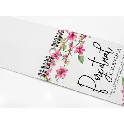 Calendário Perpétuo Rústico Floral para Parede — Lembrete de Aniversário e Evento Especial, Agenda/Diário/Organizador - Inkdotpot 27,94 Cm × 13,72 Cm / Branco