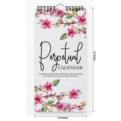 Calendário Perpétuo Rústico Floral para Parede — Lembrete de Aniversário e Evento Especial, Agenda/Diário/Organizador - Inkdotpot 27,94 Cm × 13,72 Cm / Branco
