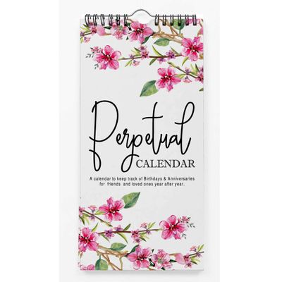 Calendário Perpétuo Rústico Floral para Parede — Lembrete de Aniversário e Evento Especial, Agenda/Diário/Organizador - Inkdotpot 27,94 Cm × 13,72 Cm / Branco