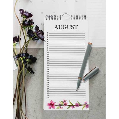 Calendário Perpétuo Rústico Floral para Parede — Lembrete de Aniversário e Evento Especial, Agenda/Diário/Organizador - Inkdotpot 27,94 Cm × 13,72 Cm / Branco