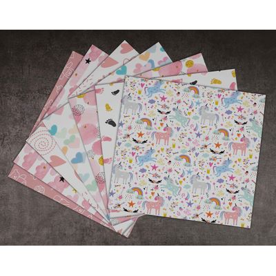 25 Folhas Bloco Papel Scrapbook Bebê Menina, Papel Cartão Colorido Lado Único para Scrapbooking, Fundo Decorativo e Artesanato - Inkdotpot 30,48 Cm × 30,48 Cm / Multicolorido