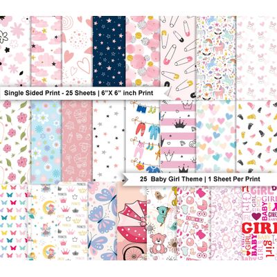25 Folhas Bloco Papel Scrapbook Bebê Menina, Papel Cartão Colorido Lado Único para Scrapbooking, Fundo Decorativo e Artesanato - Inkdotpot 15,24 Cm × 15,24 Cm / Multicolorido
