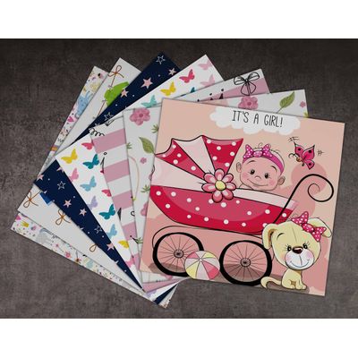 25 Folhas Bloco Papel Scrapbook Bebê Menina, Papel Cartão Colorido Lado Único para Scrapbooking, Fundo Decorativo e Artesanato - Inkdotpot 15,24 Cm × 15,24 Cm / Multicolorido