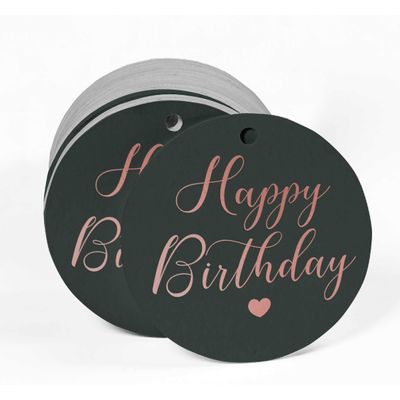 Etiquetas de Papel Metalizado 'Feliz Aniversário' para Pendurar em Lembrancinhas - Inkdotpot 100 Etiquetas Metalizadas / Cinza - Ouro Rosé