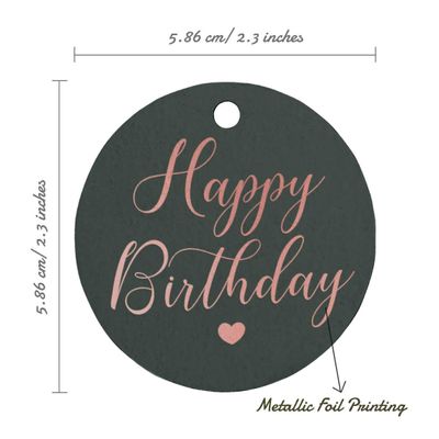 Etiquetas de Papel Metalizado 'Feliz Aniversário' para Pendurar em Lembrancinhas - Inkdotpot 100 Etiquetas Metalizadas / Cinza - Ouro Rosé