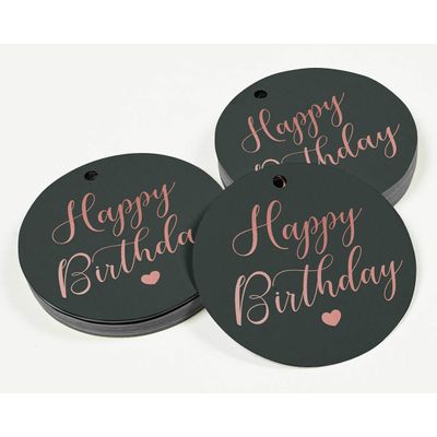 Etiquetas de Papel Metalizado 'Feliz Aniversário' para Pendurar em Lembrancinhas - Inkdotpot 100 Etiquetas Metalizadas / Cinza - Ouro Rosé