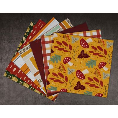 Bloco de 25 Folhas Texturizadas Tema Outono, Lado Único, Papel Cartão Colorido para Scrapbook, DIY, Cartões e Diário - Inkdotpot 30,48 Cm × 30,48 Cm / Multicolorido