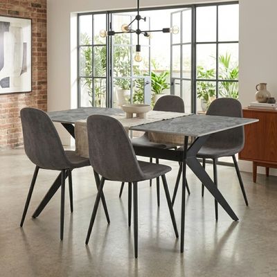 Kit Mesa de Jantar Com Tampo Granito com 4 Cadeiras 140cm Caemmun Cinza