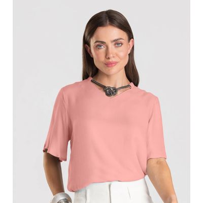 Blusa Feminina Com Colar Dianna Rosa M / Rosa