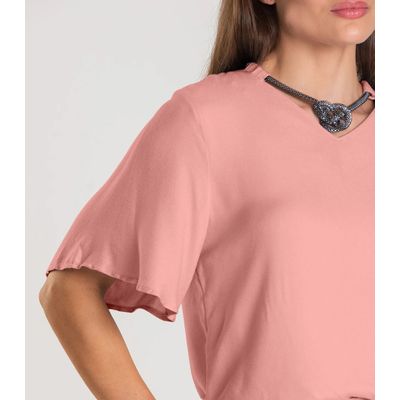 Blusa Feminina Com Colar Dianna Rosa M / Rosa