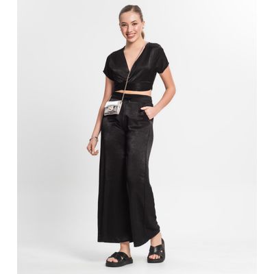 Blusa Cropped Juvenil Em Viscopoly Minty Preto 14 / Preto