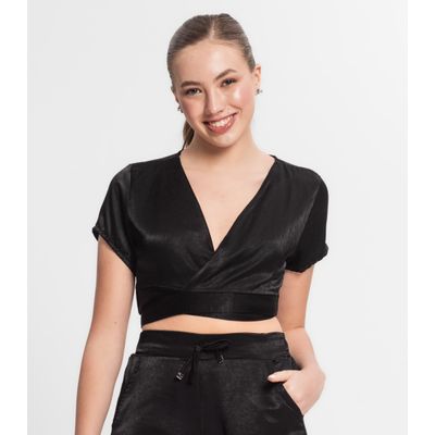 Blusa Cropped Juvenil Em Viscopoly Minty Preto 12 / Preto