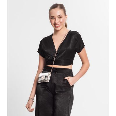 Blusa Cropped Juvenil Em Viscopoly Minty Preto 12 / Preto