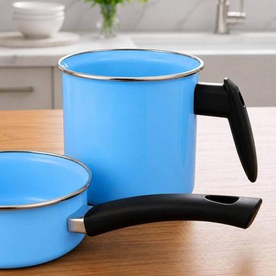 Conjunto Esmaltado Ágata Leiteira 1,3L e Papeiro 800ml Azul Bebê Metallouça Cabos em Baquelite
