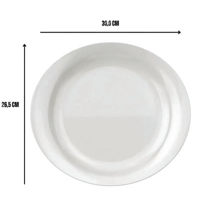 Prato Oval Branco Vidro Opalino Steak Essenza 30x26cm Profissional Avulso Restaurante