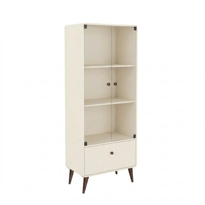 Cristaleira Com Portas De Vidro E 1 Gaveta Curve Mb1122 Off White