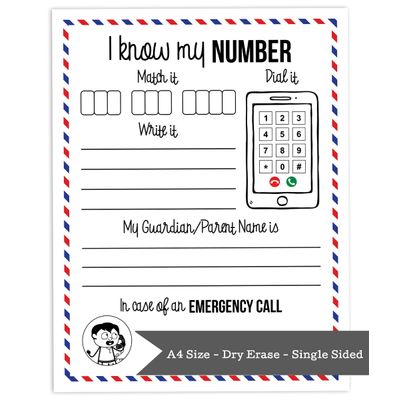 Folha Laminada Apagável: Eu Sei Meu Endereço, Meu Telefone - Educação Infantil, Atividades Infantis com 2 Marcadores Apagáveis - Inkdotpot 21,59 Cm × 27,94 Cm / Branco