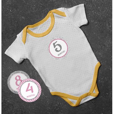 Adesivos Redondos de Marcos 12 Meses para Bebê Menino/Menina, Fotos do Primeiro Ano (Listras Rosa & Chevron), 24 Unid, 10 cm - Inkdotpot 10,16 Cm / Rosa