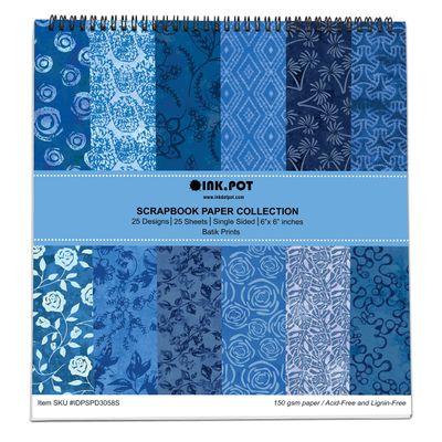 Bloco 25 Folhas de Papel Cartão Colorido Textura Batik Lado Único para Scrapbook, Fundo Decorativo para Cartões e Diário - Inkdotpot 15,24 Cm × 15,24 Cm / Multicolorido