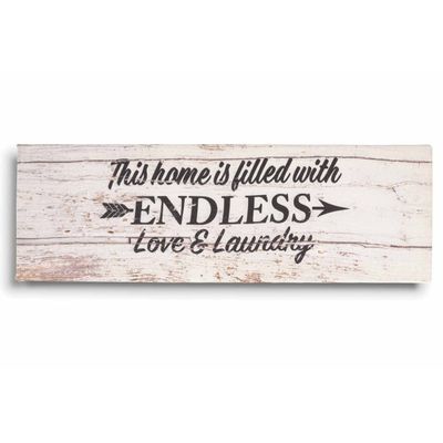 Quadro em Tela Esticada com Frase 'Esta Casa Está Cheia de Amor Sem Fim e Roupas' - Placa Rústica Farmhouse - Inkdotpot 15,24 Cm × 43,18 Cm / Branco