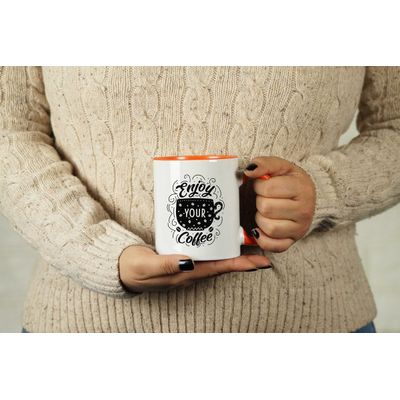 Canecas de Cerâmica 325 ml 'Aproveite Seu Café', Ótimas para a Noiva, Presente Divertido para Amante de Café - Inkdotpot 325 Ml / Laranja