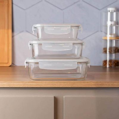 Kit 2 Potes Herméticos Vidro com Tampa 640ml Lyor Transparente 17cm Porta Mantimentos