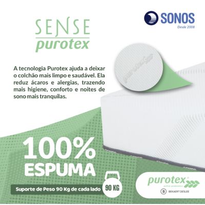 Colchão Sonos Sense Purotex Casal Ortopédico Espuma D28 138x188x19 a Vácuo