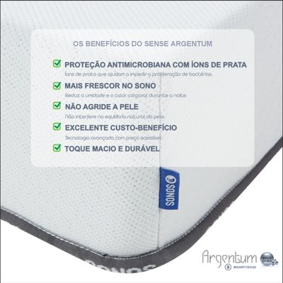 Colchão Sonos Sense Argentum Solteiro Ortopédico Espuma D33 88x188x19 a Vácuo