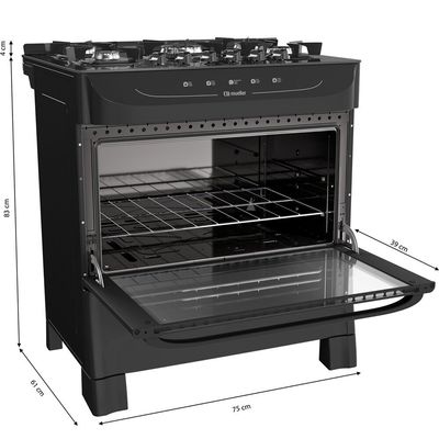 Fogão a Gás 5 Bocas Mesa de Vidro Acendimento Automático MFV5BB Mueller Preto / Bivolt