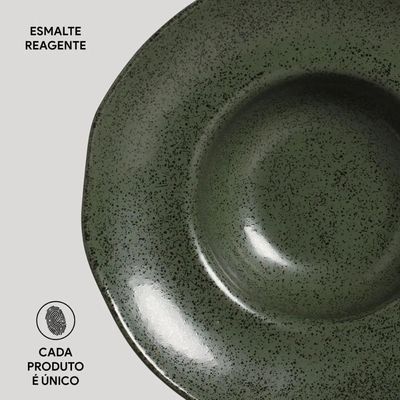 Prato para Risoto Orgânico Greenery 25cm Porto Brasil Cerâmica Massa Nhoque Fundo Molho