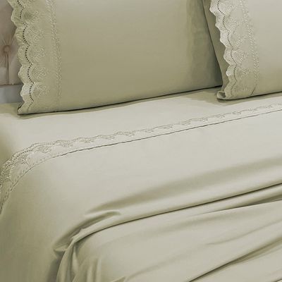 Jogo Cama Lençol Loren King Bordado Inglês Micro Percal 300 Fios 4 Peças - Fendi