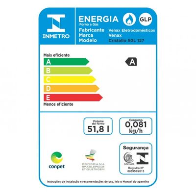 Forno de Embutir a Gás 50 Litros Totale Nero GIII Venax Preto / 110v
