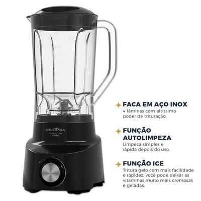 Liquidificador Diamante 3 Velocidades 600W Britânia Preto / 110V