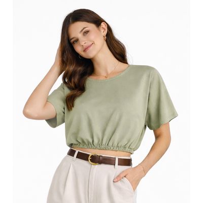 Blusa Feminina Elástico Na Cintura Infinita Cor Verde G / Verde