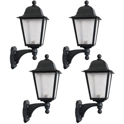 Conjunto 4 Luminárias Arandelas Pretas Lente Fosca de Parede Termoplástico Lâmpada E27 Dital
