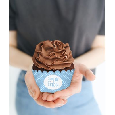 Forros de Cupcake Sem Fundo Ajustáveis com Elefantinho para Chá de Bebê Menino e Menina, Pacote com 30 - Inkdotpot 20,32 Cm × 3,81 Cm / Branco