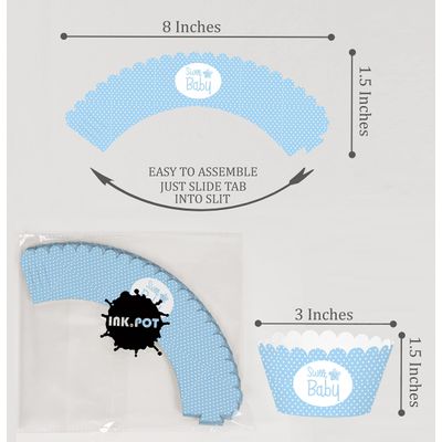 Forros de Cupcake Sem Fundo Ajustáveis com Elefantinho para Chá de Bebê Menino e Menina, Pacote com 30 - Inkdotpot 20,32 Cm × 3,81 Cm / Branco
