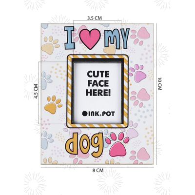 Moldura Magnética para Foto 'Eu Amo Meu Cachorro' para Geladeira, Mini - Presente para Amante de Cachorros | 10 x 8 cm - Inkdotpot 10 Cm × 8 Cm / Branco