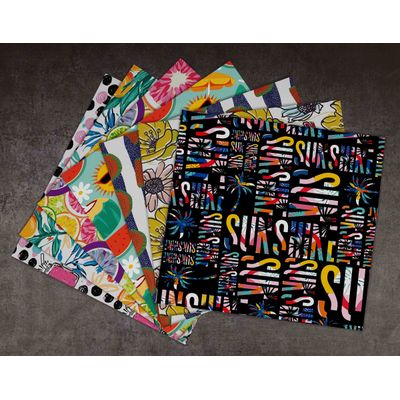 Bloco de 25 Folhas de Papel Scrapbook Textura Verão, Lado Único, Cartão Colorido para Scrapbooking, Fundo Decorativo e Cartões - Inkdotpot 15,24 Cm × 15,24 Cm / Multicolorido