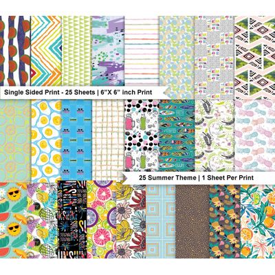 Bloco de 25 Folhas de Papel Scrapbook Textura Verão, Lado Único, Cartão Colorido para Scrapbooking, Fundo Decorativo e Cartões - Inkdotpot 15,24 Cm × 15,24 Cm / Multicolorido
