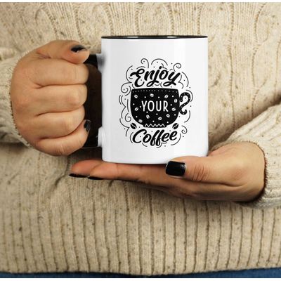 Canecas de Cerâmica 325 ml 'Aproveite Seu Café', Ótimas para a Noiva, Presente Divertido para Amante de Café - Inkdotpot 325 Ml / Preto