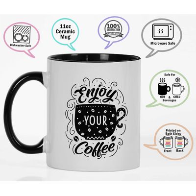 Canecas de Cerâmica 325 ml 'Aproveite Seu Café', Ótimas para a Noiva, Presente Divertido para Amante de Café - Inkdotpot 325 Ml / Preto