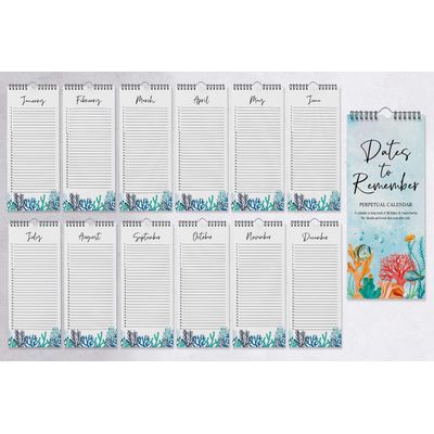 Calendário Perpétuo Aquático de Parede, Lembrete de Aniversário e Eventos, Livro/Diário/Cartão Presente/Planejador/Organizador - Inkdotpot 27,94 Cm × 13,72 Cm / Azul