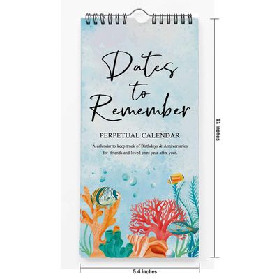 Calendário Perpétuo Aquático de Parede, Lembrete de Aniversário e Eventos, Livro/Diário/Cartão Presente/Planejador/Organizador - Inkdotpot 27,94 Cm × 13,72 Cm / Azul