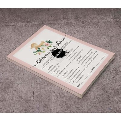 Jogo de Chá de Bebê Tema Unicórnio "O Que Tem no Seu Celular", 50 Unidades - Inkdotpot 12,7 Cm × 17,78 Cm / Branco