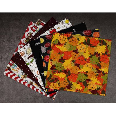 Bloco de 25 Folhas de Papel Texturizado Tema Outono, Lado Único, Papel Cartão Colorido para Scrapbook, DIY e Diário - Inkdotpot 15,24 Cm × 15,24 Cm / Multicolorido