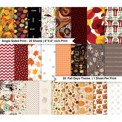 Bloco de 25 Folhas de Papel Texturizado Tema Outono, Lado Único, Papel Cartão Colorido para Scrapbook, DIY e Diário - Inkdotpot 15,24 Cm × 15,24 Cm / Multicolorido
