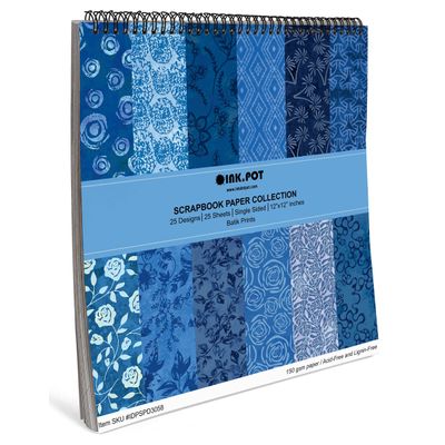 Bloco 25 Folhas de Papel Cartão Colorido Textura Batik Lado Único para Scrapbook, Fundo Decorativo para Cartões e Diário - Inkdotpot 30,48 Cm × 30,48 Cm / Multicolorido