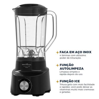 Liquidificador Diamante 3 Velocidades 600W Preto Britânia Preto / 110V