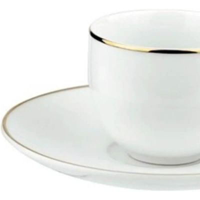 Jogo 6 Xícaras de Chá com Pires Legacy Gold Porcelana 220ml LHermitage Branco Fio de Ouro